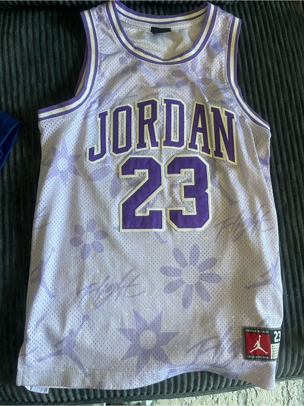 Jordan White and Purple Floral Mesh Basketball Jersey